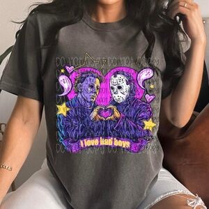Graphic Tee with Horror Characters I Love Bad Boys Comfort Colors Shirt